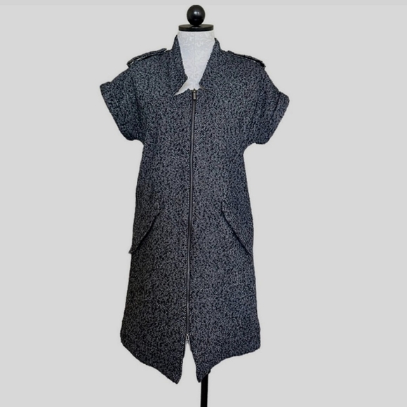 Karl Lagerfeld for Macy's Metallic Tweed Dress Zip Front Gray w/ Epaulets Size M - Picture 2 of 16